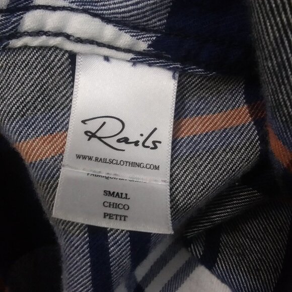 Rails Hunter Soft Plaid Flannel Button Down Shirt Navy Rust Size Small - Picture 8 of 10